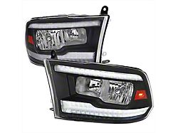 LED Strip Factory Style Headlights; Black Housing; Clear Lens (10-18 RAM 3500 w/ Factory Halogen Headlights)