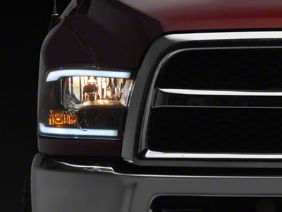 LED Strip Factory Style Headlights; Matte Black Housing; Clear Lens (10-18 RAM 3500 w/ Factory Halogen Headlights)