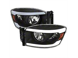 LED Tube Factory Style Headlights; Matte Black Housing; Clear Lens (06-09 RAM 3500)
