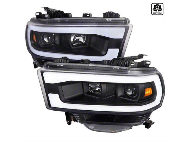 LED Tube Projector Headlights; Matte Black Housing; Clear Lens (19-24 RAM 3500 w/ Factory Halogen Headlights)