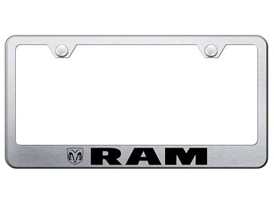 RAM Logo Laser Etched License Plate Frame; Brushed (Universal; Some Adaptation May Be Required)