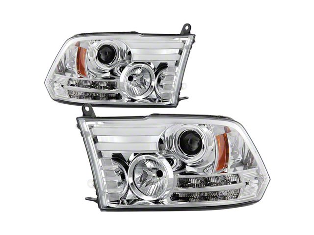 Light Bar DRL Projector Headlights; Chrome Housing; Clear Lens (13-18 RAM 3500 w/ Factory Halogen Projector Headlights)