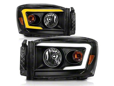 Light Bar Style Switchback Crystal Headlights; Black Housing; Clear Lens (06-09 RAM 3500)