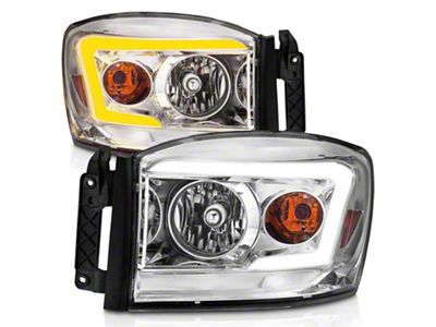 Light Bar Style Switchback Crystal Headlights; Chrome Housing; Clear Lens (06-09 RAM 3500)