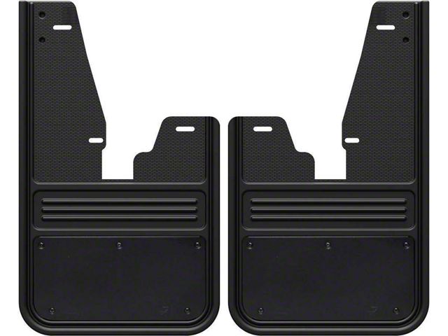 No-Drill Mud Flaps with Black Plate; Front (10-18 RAM 3500 SRW w/ OE Fender Flares)