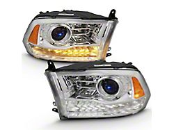 OE Style Plank Style Switchback Halo Projector Headlights; Chrome Housing; Clear Lens (10-18 RAM 3500 w/ Factory Halogen Non-Projector Headlights)