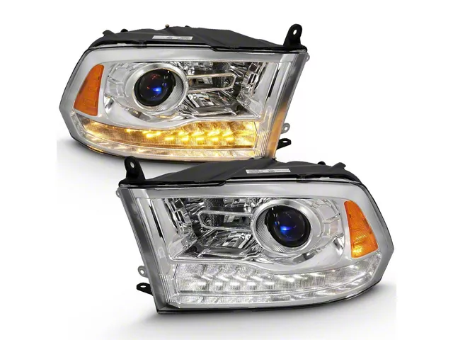 OE Style Plank Style Switchback Halo Projector Headlights; Chrome Housing; Clear Lens (10-18 RAM 3500 w/ Factory Halogen Non-Projector Headlights)