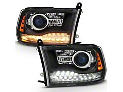 OE Style Plank Style Switchback Halo Projector Headlights; Matte Black Housing; Clear Lens (10-18 RAM 3500 w/ Factory Halogen Non-Projector Headlights)