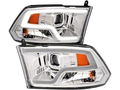 Plank Style Halo Projector Headlights; Chrome Housing; Clear Lens (10-18 RAM 3500 w/ Factory Halogen Non-Projector Headlights)