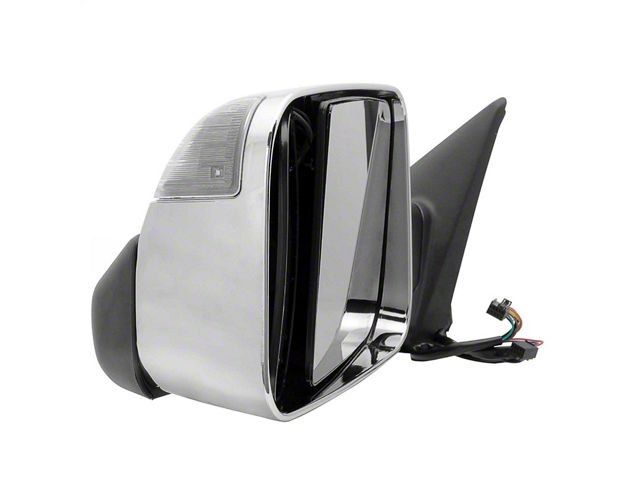 Powered Heated Manual Extended Mirrors with LED Turn Signal; Driver Side; Chrome (10-12 RAM 3500)