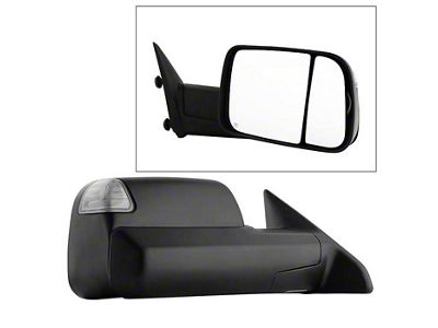 Powered Heated Manual Extended Mirrors with LED Turn Signal; Passenger Side; Black (10-12 RAM 3500)