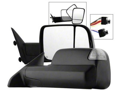 Powered Heated Manual Extended Mirrors with LED Turn Signals; Black (10-12 RAM 3500)