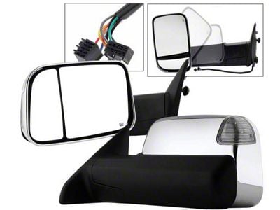 Powered Heated Manual Extended Mirrors with LED Turn Signals; Chrome (10-12 RAM 3500)