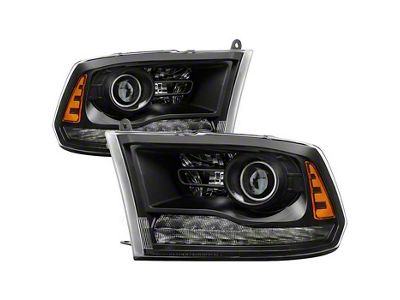 Projector Headlights; Black Housing; Clear Lens (13-18 RAM 3500 w/ Factory Halogen Projector Headlights)