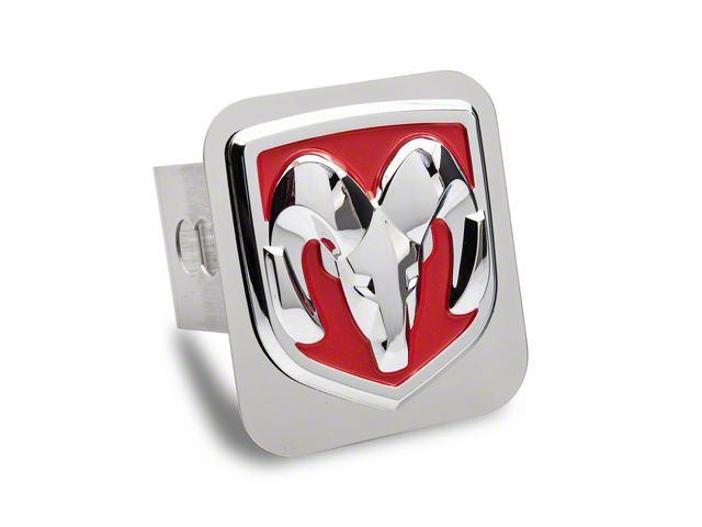 RAM Head Hitch Cover; Chrome/Red Fill (Universal; Some Adaptation May Be Required)