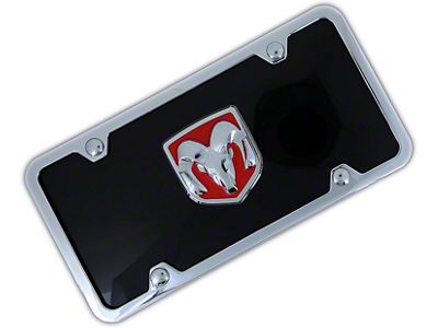 RAM License Plate; Red/Chrome on Black (Universal; Some Adaptation May Be Required)