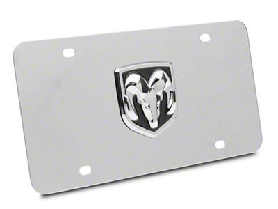 RAM OEM Logo License Plate; Chrome on Chrome (Universal; Some Adaptation May Be Required)