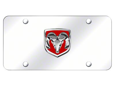 RAM OEM Logo License Plate; Red/Chrome on Chrome (Universal; Some Adaptation May Be Required)