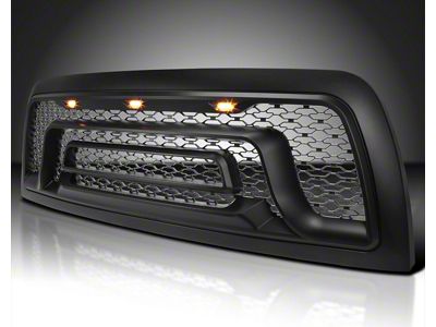Rebel Style Mesh Upper Replacement Grille with Amber LED Lights; Matte Black (13-18 RAM 3500)