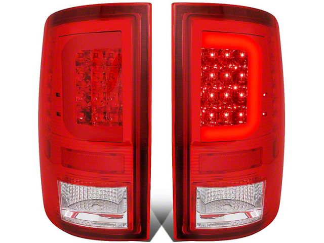 Red C-Bar LED Tail Lights; Chrome Housing; Red Lens (10-18 RAM 3500 w/ Factory Halogen Tail Lights)