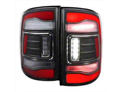 Red LED Bar Tail Lights; Matte Black Housing; Clear Lens (10-18 RAM 3500 w/ Factory Halogen Tail Lights)
