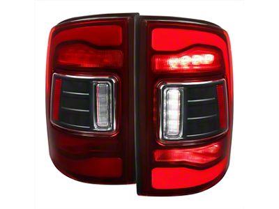 Red LED Bar Tail Lights; Matte Black Housing; Red Clear Lens (10-18 RAM 3500 w/ Factory Halogen Tail Lights)