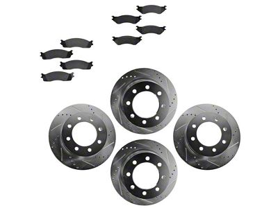 Semi-Metallic Performance 8-Lug Brake Rotor and Pad Kit; Front and Rear (03-08 RAM 3500)