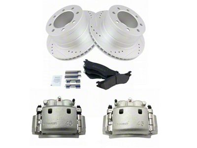 Semi-Metallic Performance 8-Lug Brake Rotor, Pad and Caliper Kit; Rear (03-08 RAM 3500)