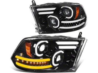 Sequential Turn Signal Projector Headlights; Black Housing; Clear Lens (10-18 RAM 3500 w/ Factory Halogen Non-Projector Headlights)