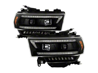 Signature Series Sequential Turn Signal Projector Headlights; Black Housing; Clear Lens (19-24 RAM 3500 w/ Factory Halogen Headlights)