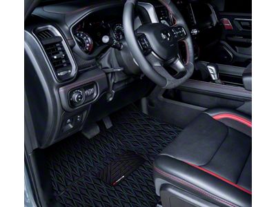 Single Layer Diamond Front Floor Mats; Black and Blue Stitching (10-18 RAM 3500 Regular Cab w/ Bucket Seats)