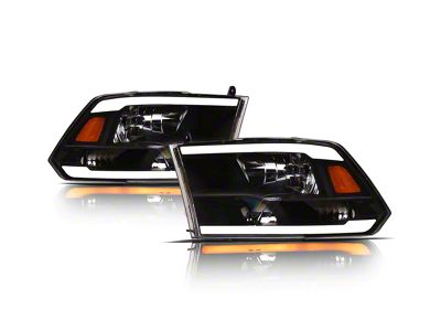 SQ Series Headlights with Sequential Turn Signals; Black Housing; Clear Lens (10-18 RAM 3500 w/ Factory Halogen Non-Projector Headlights)