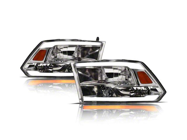 SQ Series Headlights with Sequential Turn Signals; Chrome Housing; Clear Lens (10-18 RAM 3500 w/ Factory Halogen Non-Projector Headlights)
