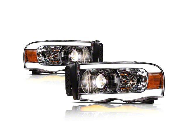 SQP Series Projector Headlights with Sequential Turn Signals; Chrome Housing; Clear Lens (03-05 RAM 3500)