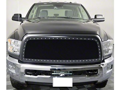 Stainless Steel Rivet Upper Grille Insert; Black (13-18 RAM 3500)