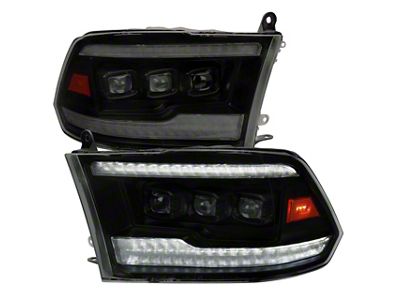 Switchback Sequential Full LED Projector Headlights; Matte Black Housing; Smoked Lens (10-18 RAM 3500 w/ Factory Halogen Headlights)