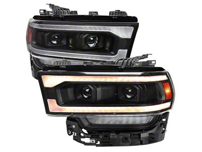 Switchback Sequential Full LED Projector Headlights; Matte Black Housing; Clear Lens (19-24 RAM 3500 Big Horn, Tradesmen w/ Factory Halogen Headlights)