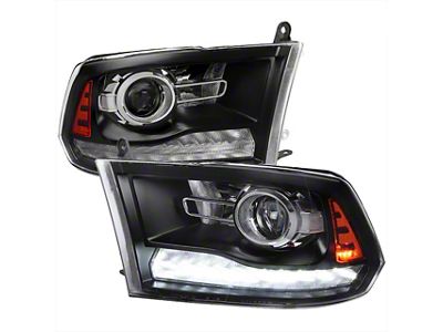 Switchback Sequential LED Bar Projector Headlights; Matte Black Housing; Clear Lens (10-18 RAM 3500 w/ Factory Halogen Non-Projector Headlights)