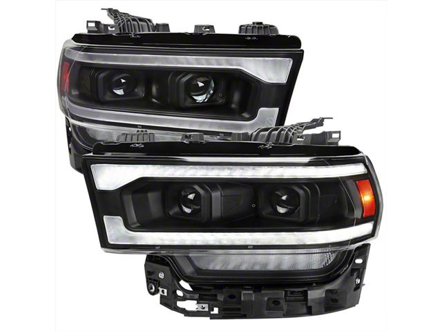 Switchback Sequential LED Turn Signal Projector Headlights; Matte Black Housing; Clear Lens (19-24 RAM 3500 w/ Factory Halogen Headlights)