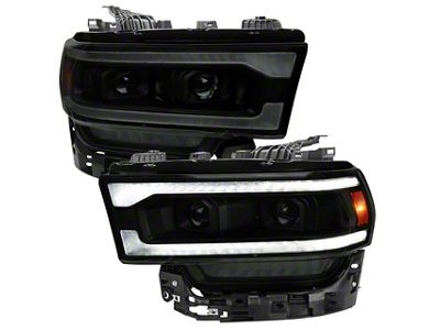 Switchback Sequential LED Turn Signal Projector Headlights; Jet Black Housing; Smoked Lens (19-24 RAM 3500 w/ Factory Halogen Headlights)
