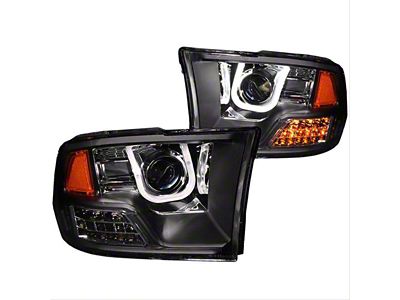 U-Bar Projector Headlights; Black Housing; Clear Lens (10-18 RAM 3500 w/ Factory Halogen Non-Projector Headlights)