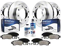 Vented 8-Lug Brake Rotor, Pad, Brake Fluid and Cleaner Kit; Front and Rear (03-08 RAM 3500)