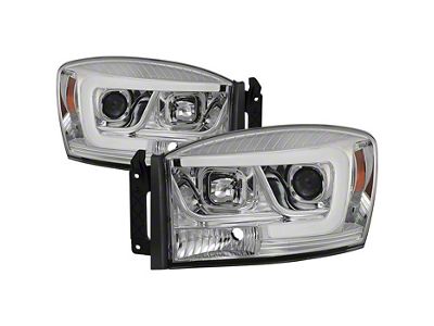 Version 2 Light Bar DRL Projector Headlights; Chrome Housing; Clear Lens (06-09 RAM 3500)