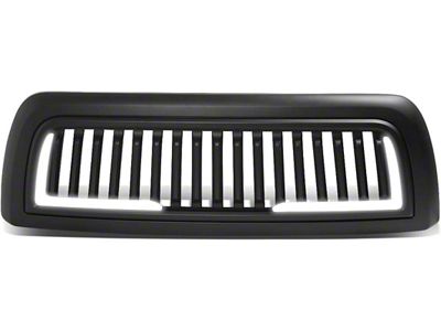 Vertical Fence Style Upper Replacement Grille with LED DRL Light; Matte Black (10-18 RAM 3500)