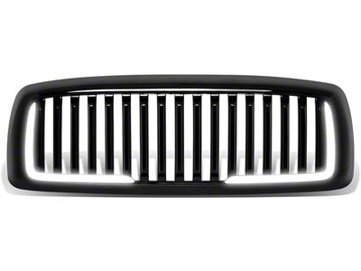 Vertical Style Upper Replacement Grille with LED DRL Light; Black (03-05 RAM 3500)