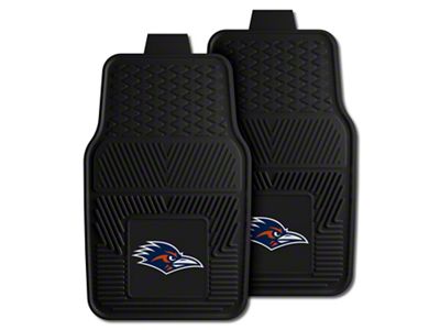 Vinyl Front Floor Mats with University of Texas at San Antonio Roadrunner Head Logo; Black (Universal; Some Adaptation May Be Required)