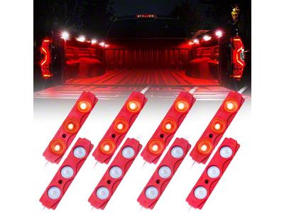 8-LED Rock Light Pod Truck Bed Lighting Kit; Red (Universal; Some Adaptation May Be Required)