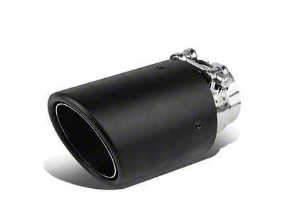 Angled Cut Rolled End Round Exhaust Tip; 3.50-Inch; Carbon Fiber (Fits 2.40-Inch Tailpipe)