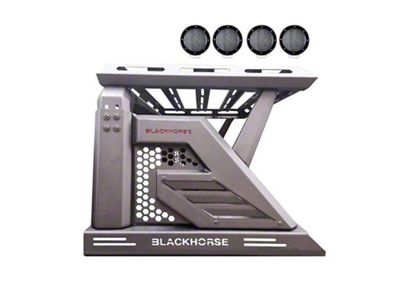 Armour II Roll Bar with 5.30-Inch Black Round Flood LED Lights and Basket; Black (19-25 Ranger)