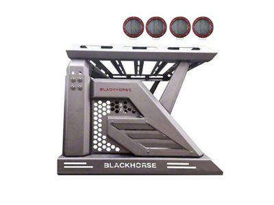 Armour II Roll Bar with 5.30-Inch Red Round Flood LED Lights and Basket; Black (19-24 Ranger)